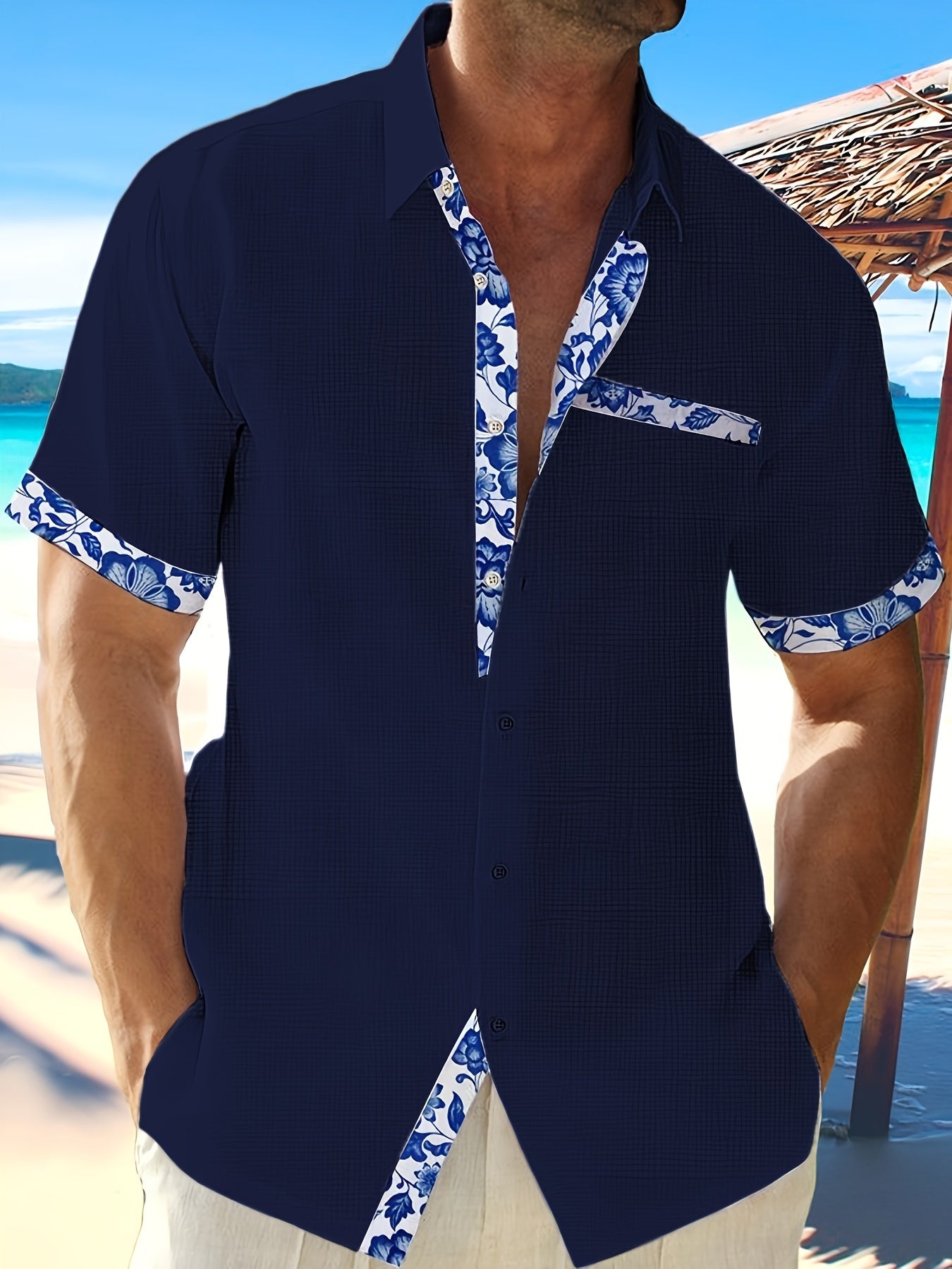Streetwave Gideon Summer Shirt Lightweight Breathable Linen For Men With Floral Trim