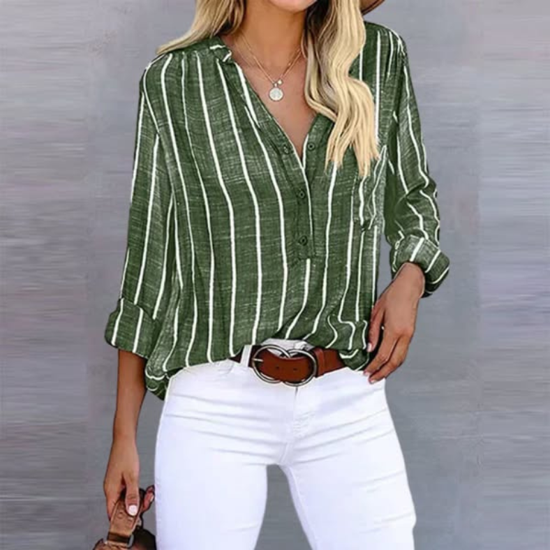 Striped Summer Blouse Street-Wave Women Breathable Versatile Relaxed Fit