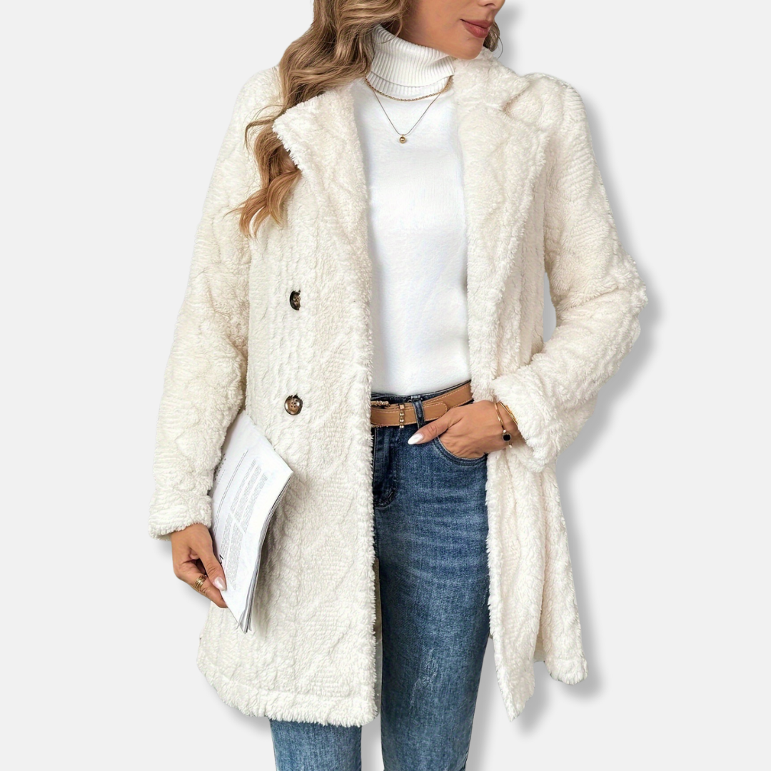 Street Wave Womens Knit Coat Double Breasted Notched Lapel Mid Thigh Chic