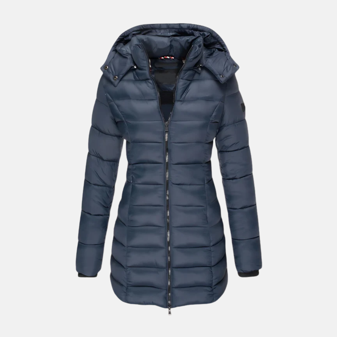 Street-Wave Puffer Jacket Women Slim Fit Mid-Length Hooded Warm Insulated Quilted Coat