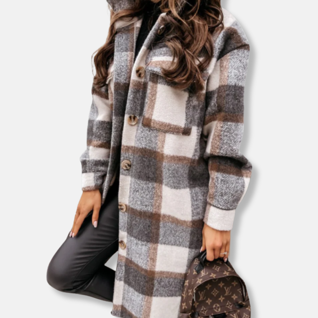 Women Longline Shirt Coat Thick Plaid Cozy Wool Street-Wave
