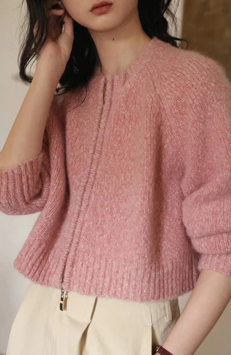 Street-wave Women's Oversized Knit Cardigan With Zip For Cozy Chic Layering In Transitional Weather