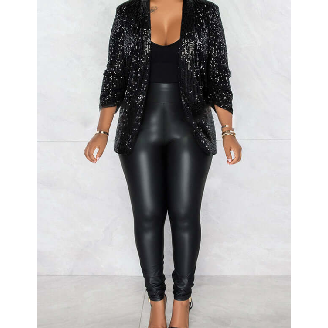 Street Wave Women Sequin Party Blazer Glittering Sequins Glamorous Evening Jacket