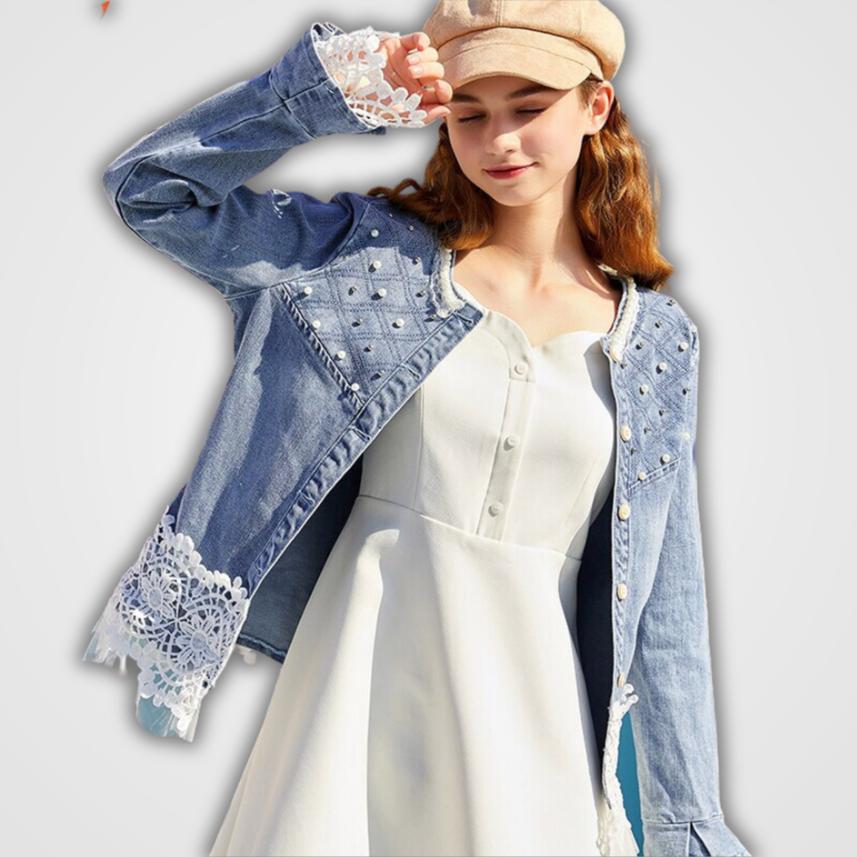 Street-Wave Denim Jacket With Lace Hem And Cuff Trim Chic Urban Streetwear For Women