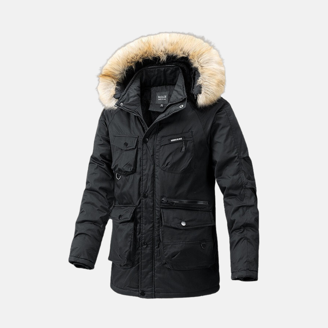 Street-Wave Nordisk Flair Mens Parka Jacket Weather Resistant Insulated Detachable Faux Fur Hood Loose Fit