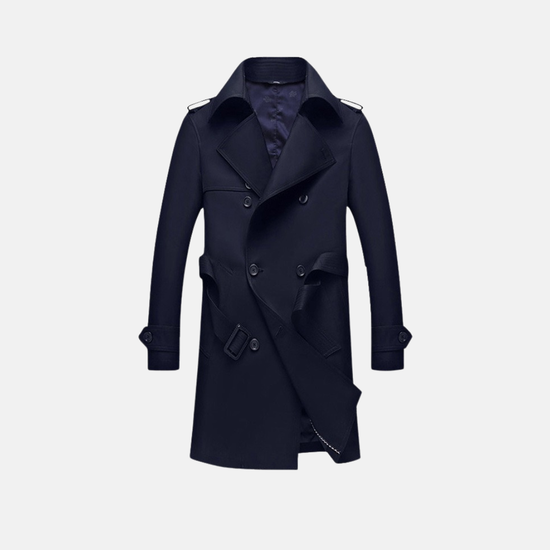 Men's Trench Coat With Smooth Fabric Slim Fit Double Breasted Detachable Belt Edition