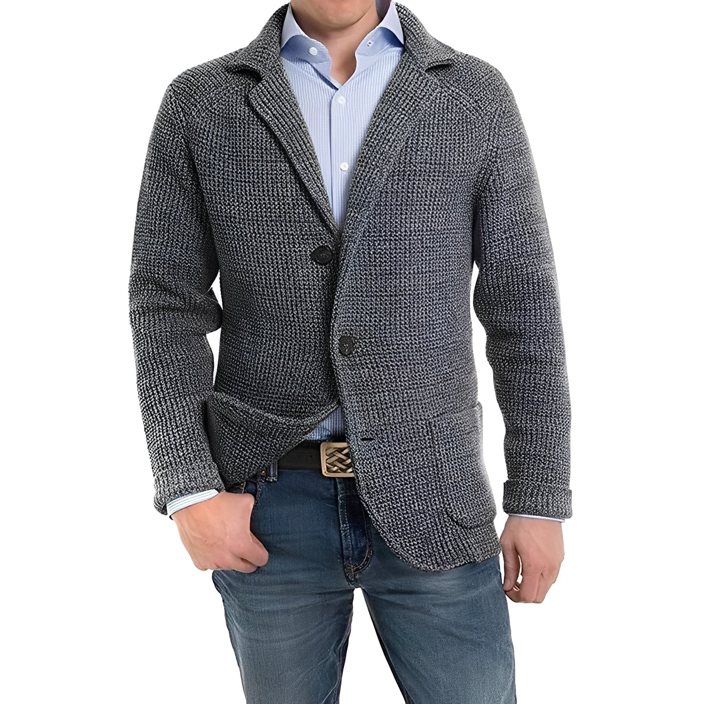 Street-wave Knit Blazer For Men With Patch Pockets All-Season Elegant Versatile Jacket