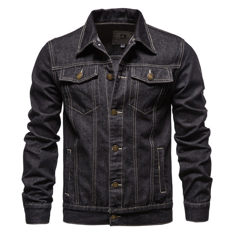 Street-Wave Denim Trucker Jacket For Men Classic Durable Cotton Everyday Streetwear