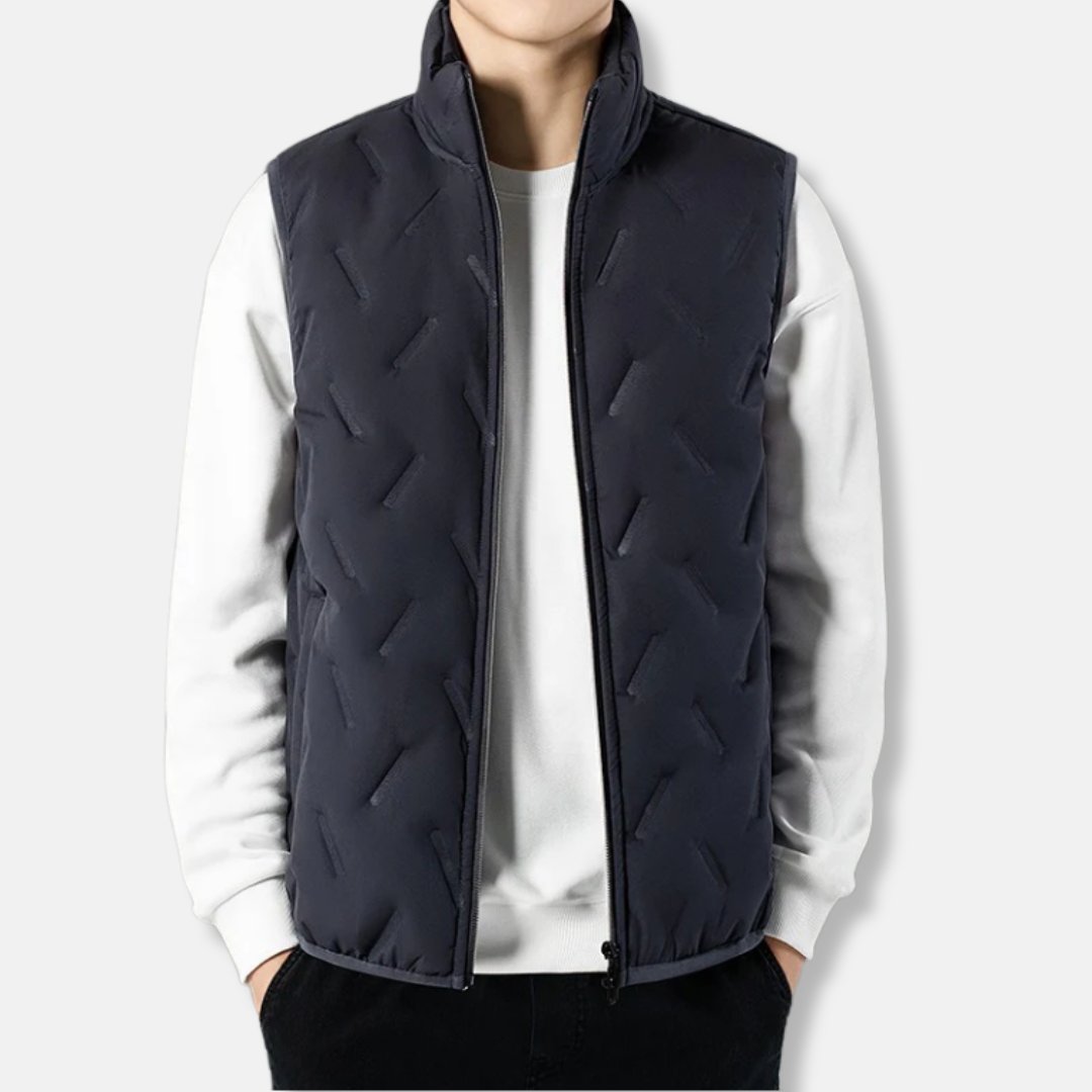 Men's Quilted Chevron Sleeveless Vest Insulated Padded With Stand Collar Regular Fit