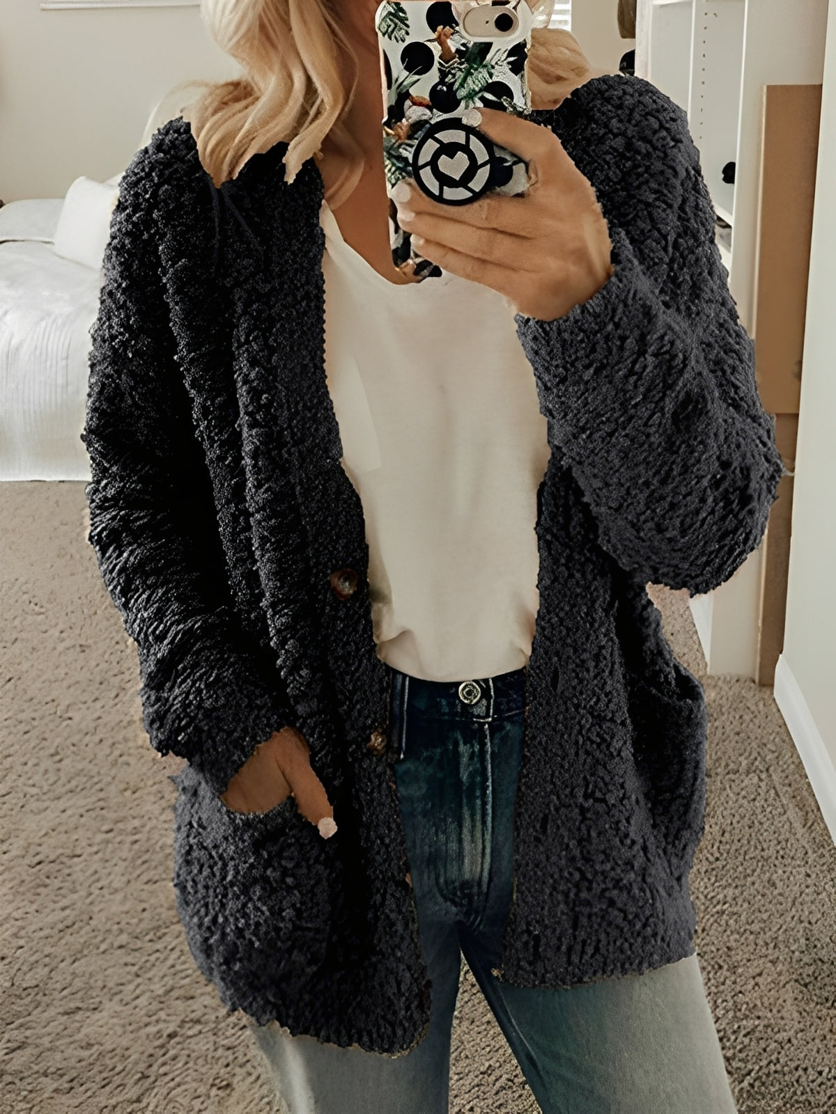 Street-Wave Cozy Cardigan For Women - Plush Boucle Knit All-Day Warmth, Comfort, Everyday Style