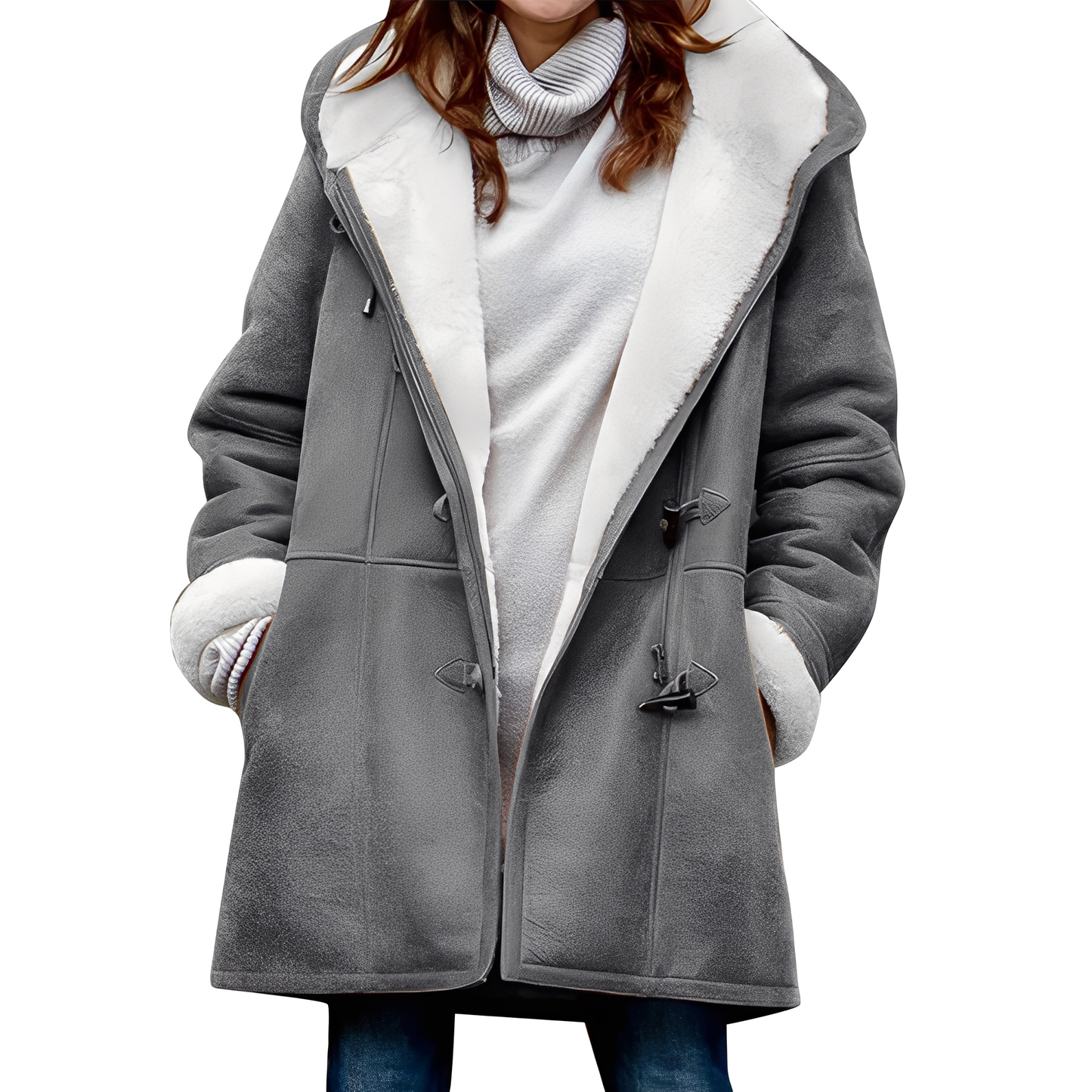 Street-wave Duffle Coat With Hood For Women, Cozy Warm Shearling Lined Outerwear