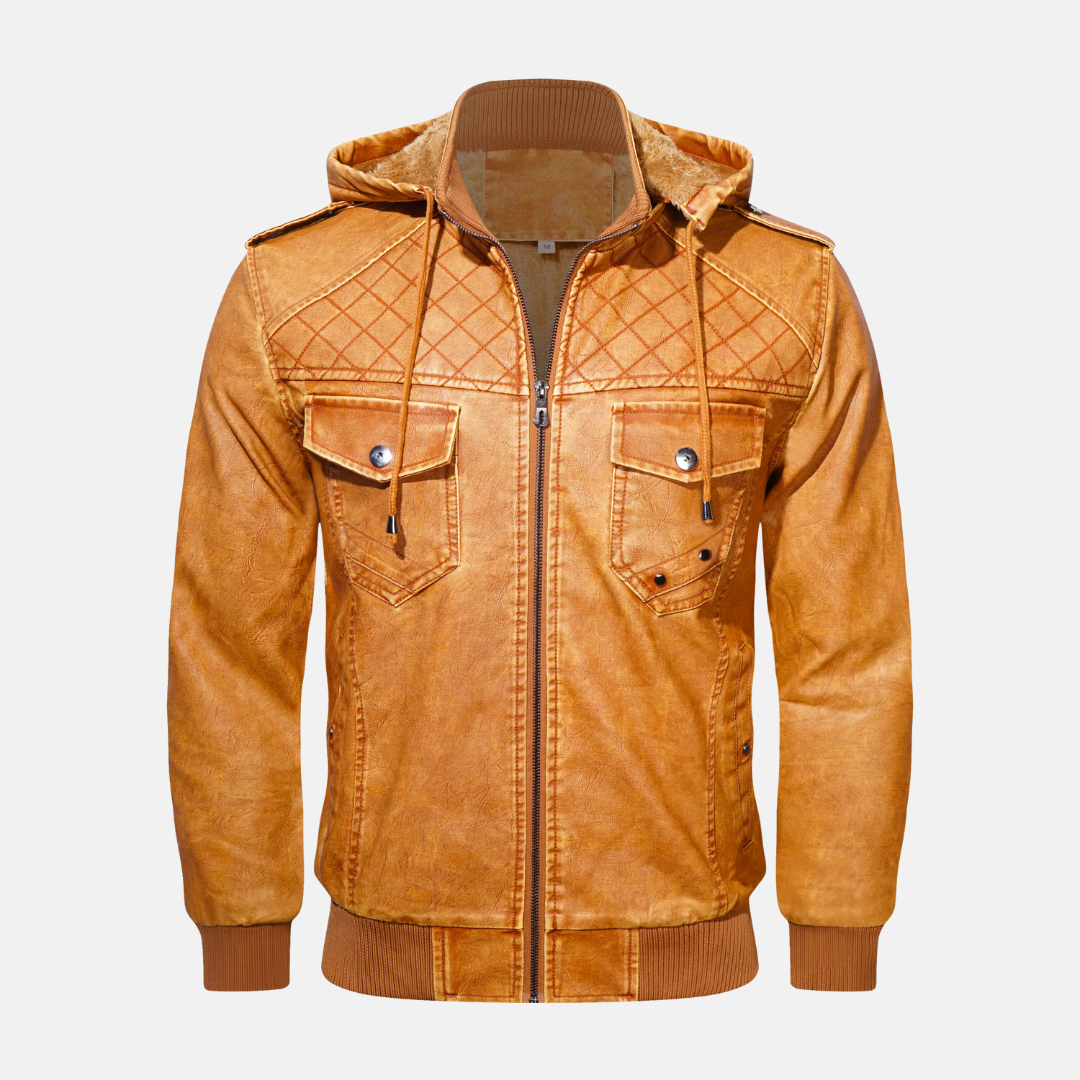 Street-Wave Hooded Leather Jacket For Men Bold Warmth And Versatile Streetwear To Elevate Confidence