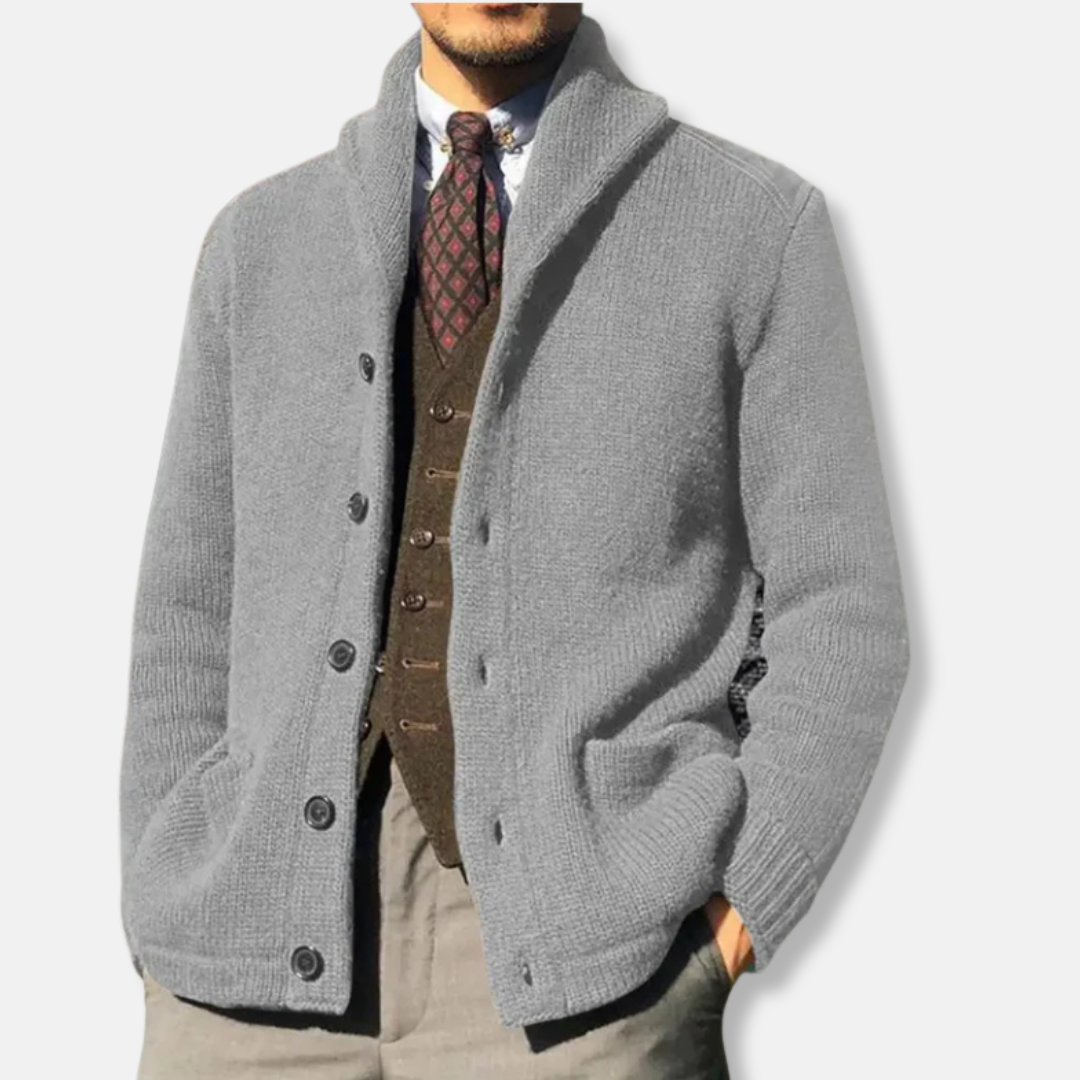 Street-Wave Mens Wool Cardigan Regular Fit With Shawl Collar Button Front
