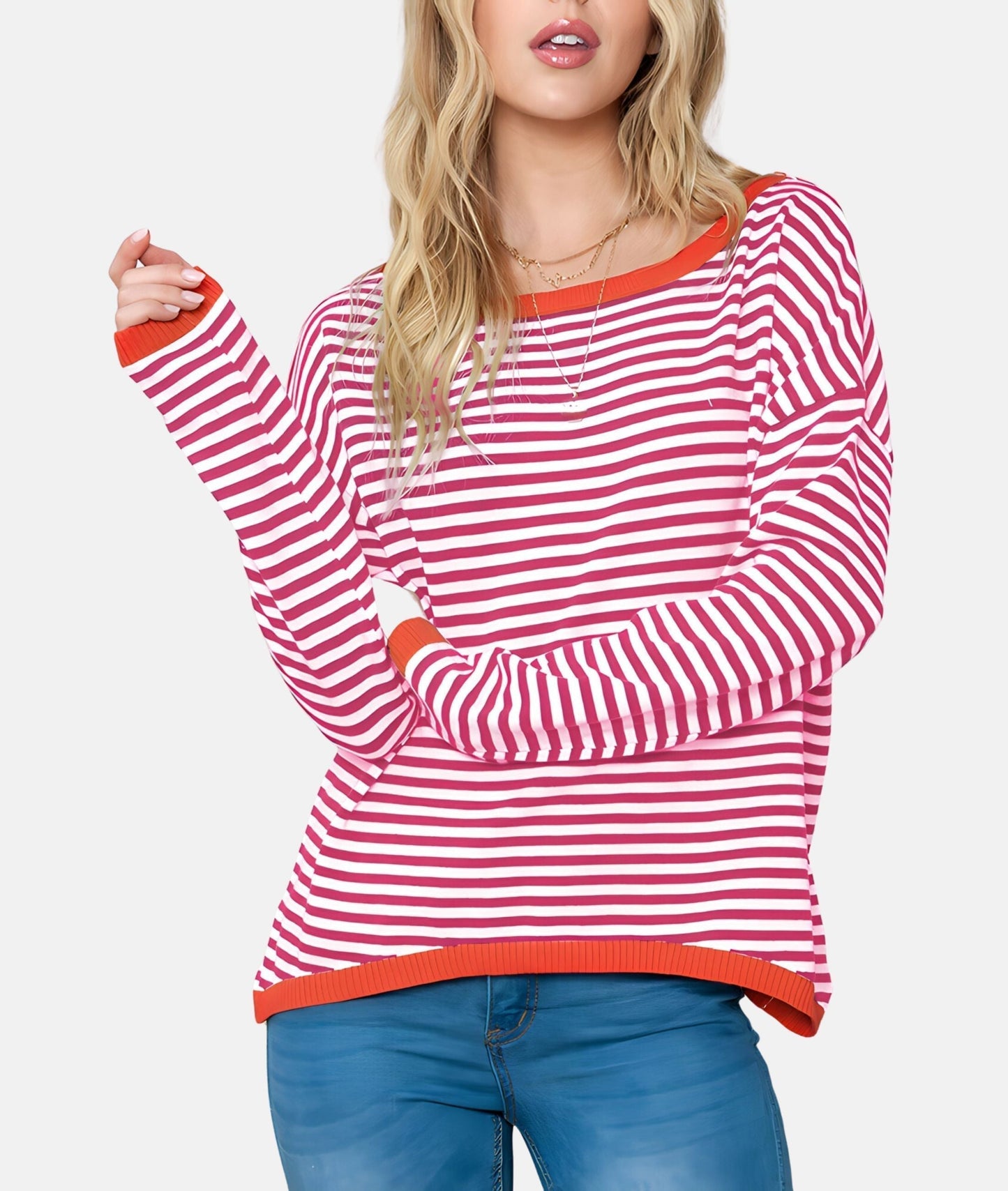 Street-wave Striped Pullover For Women Relaxed Fit Versatile Stripes Warm Comfort
