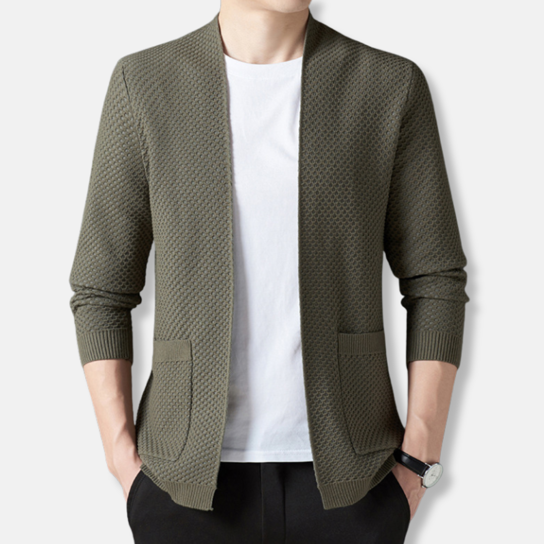 Knit Cardigan For Men Open Front Textured Waffle Street-Wave Relaxed Fit