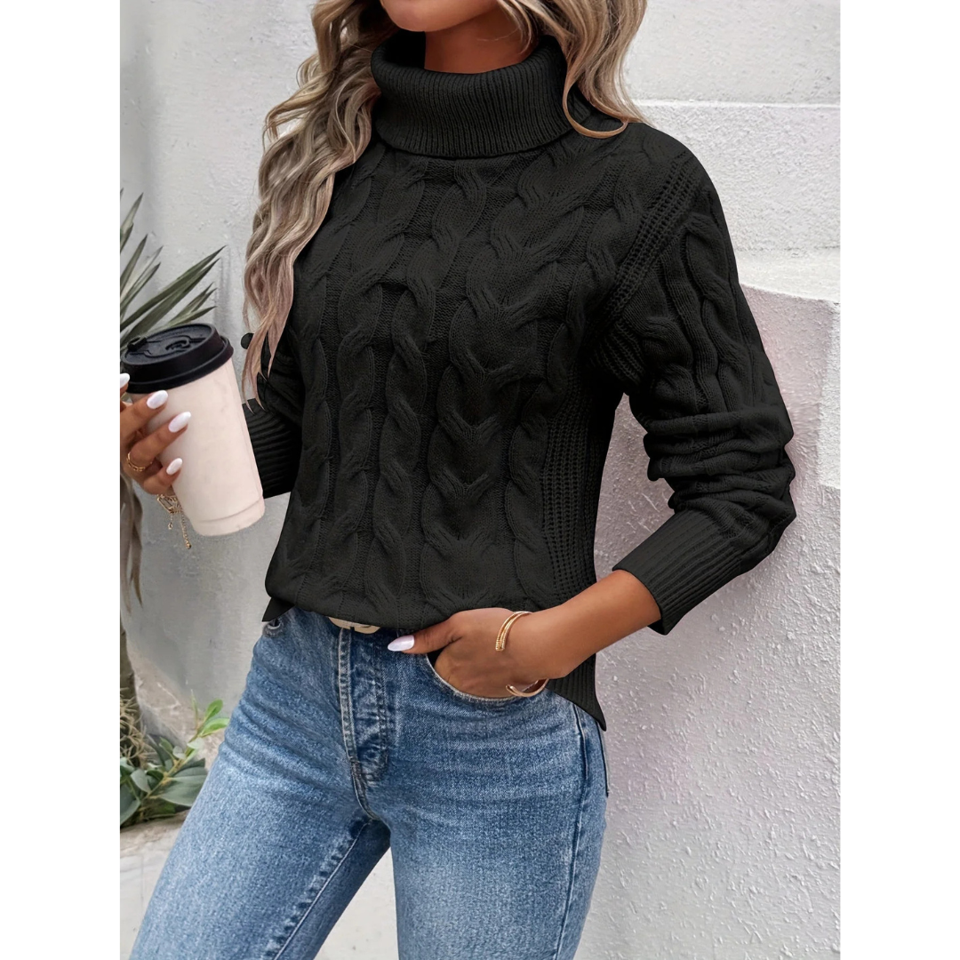 Street-Wave Elegant Cable Knit Turtleneck Sweater For Women Classic Warmth And Timeless Style