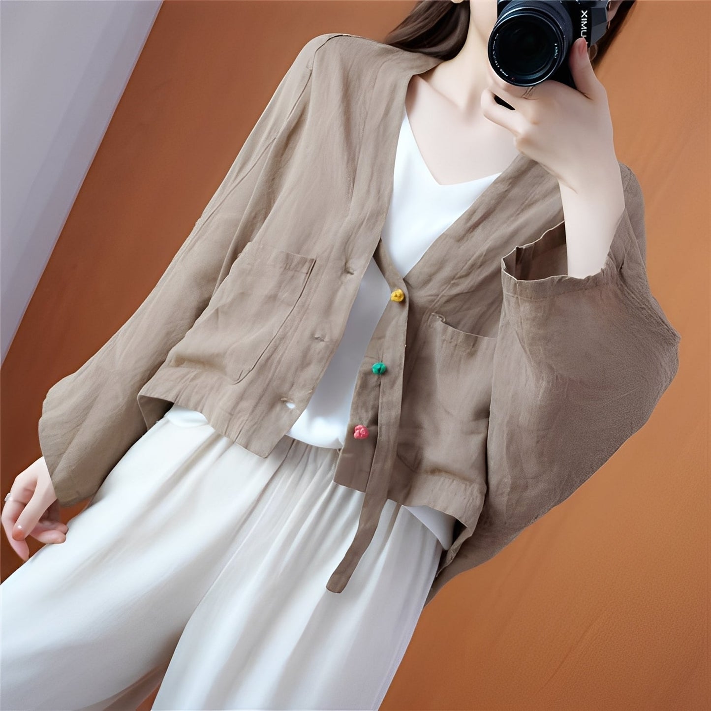 Street-Wave Batwing Cardigan With Pockets For Women Mustard Lightweight Everyday Style
