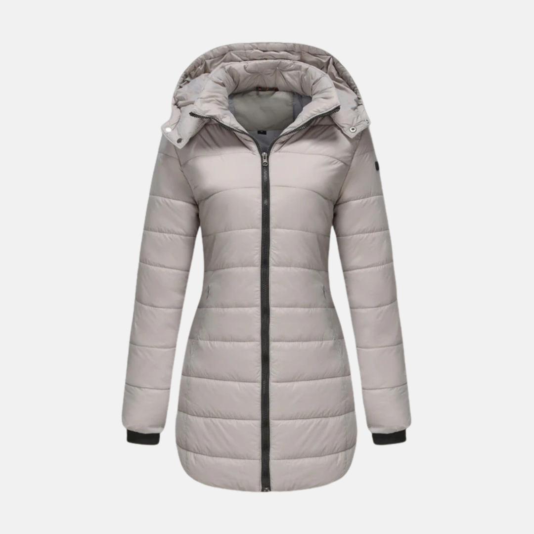 Street-wave Long Puffer Coat for Women with Hood Tailored Fit and Two-Way Zip All-Weather Comfort
