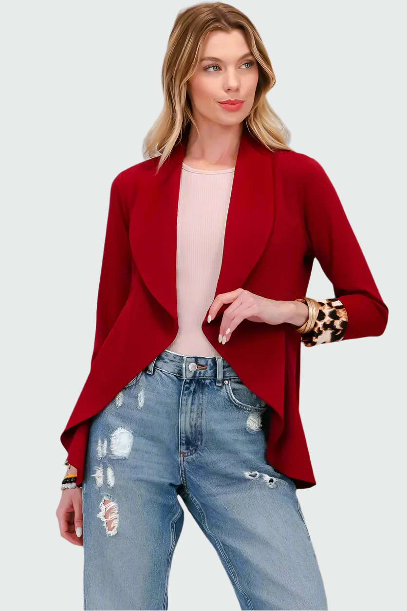 Street-Wave Leopard Print Blazer With Leopard Cuff Sleeves Flowy Open Front For Women Casual Chic