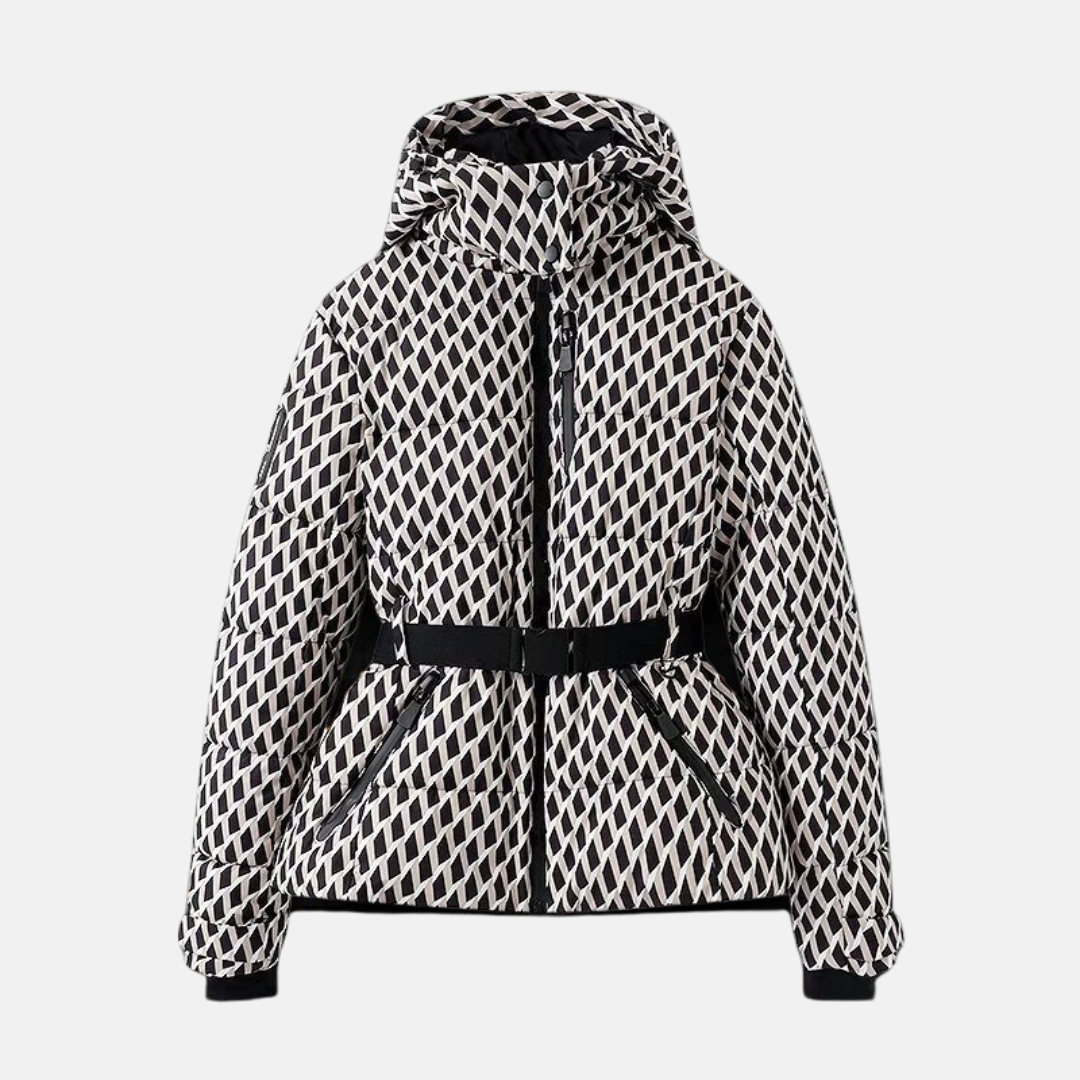 Street-Wave Puffer Jacket For Women Quilted Insulated Coat With Belt Hood High Collar Warmth And Style