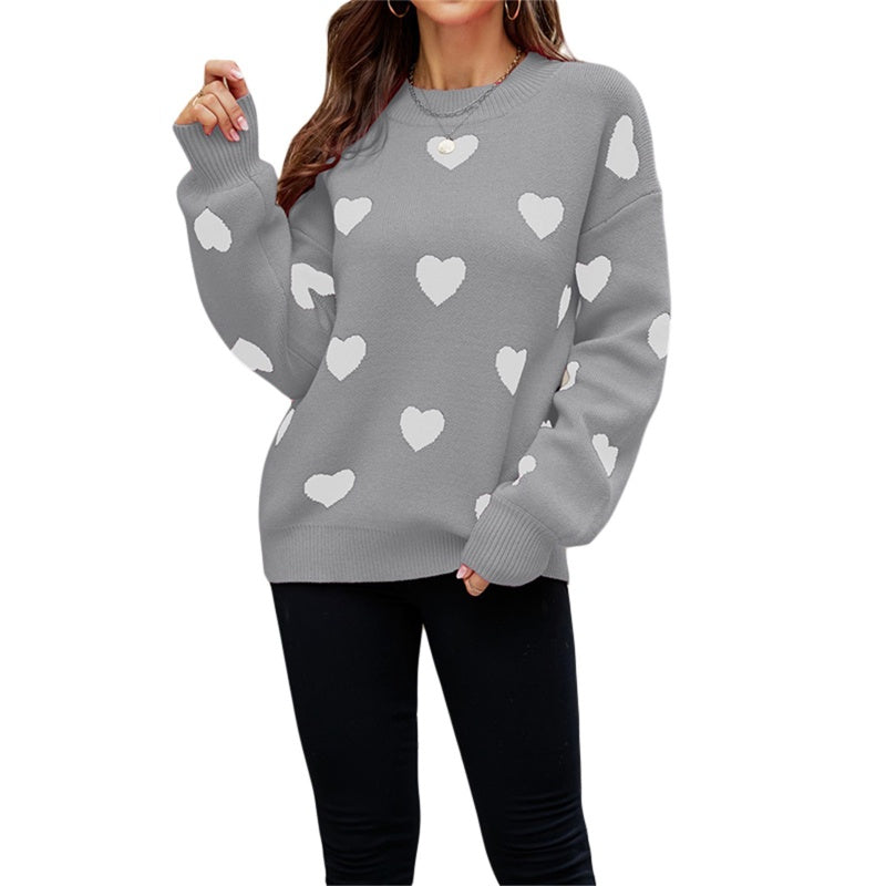 Street Wave Heart Motif Knit Sweater For Women Cozy Soft Warmth Ideal For Cold Weather Trendy Casual Look