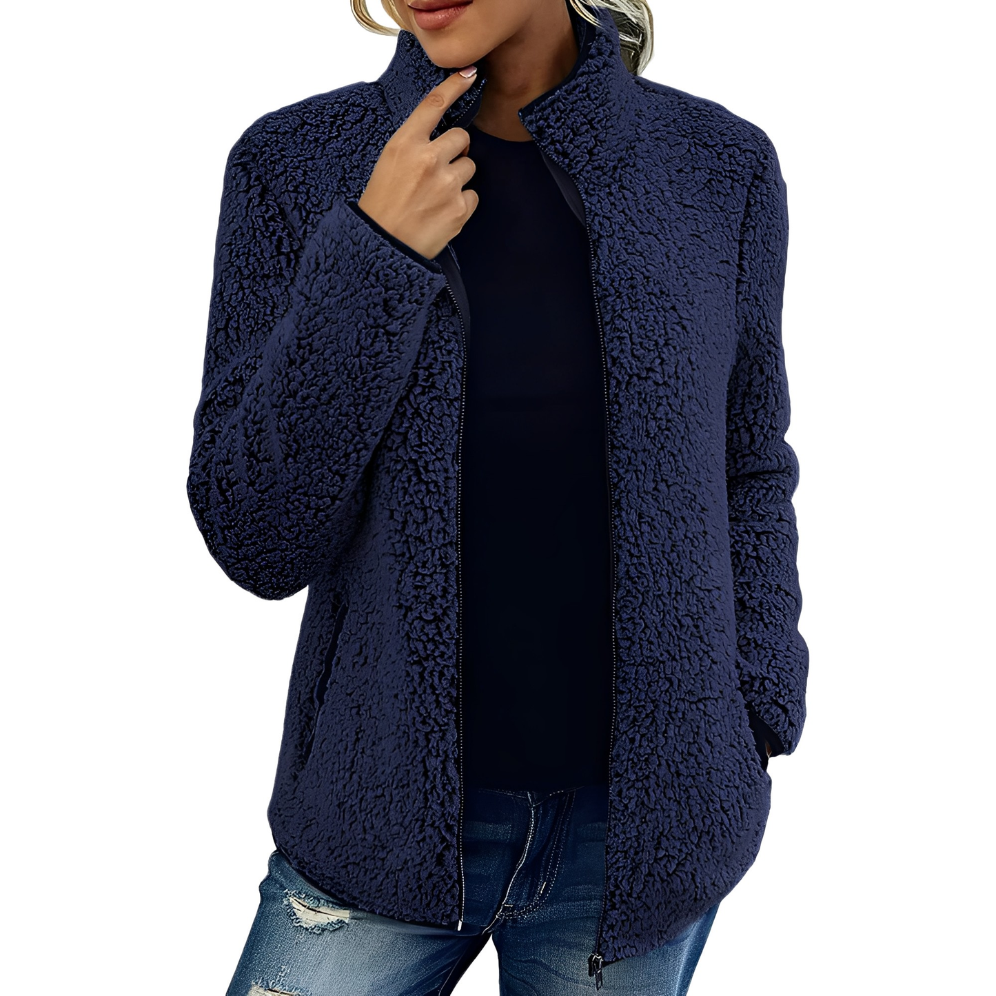 Street-wave Fleece Velour Coat For Women Cozy Warmth And Elegant Style With Zip Front