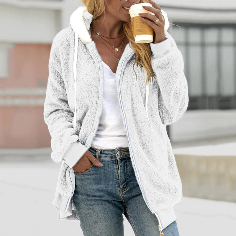 Street-wave Hooded Fleece Winter Coat For Women, Cozy Large Hood For Cold Weather
