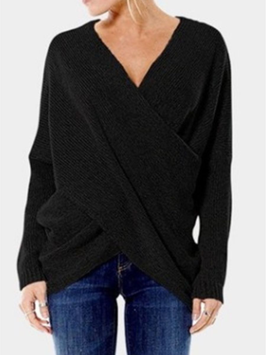 Street-Wave V Neck Knit Pullover for Women Cozy Wrap Front Design Chic Sexy Sweater