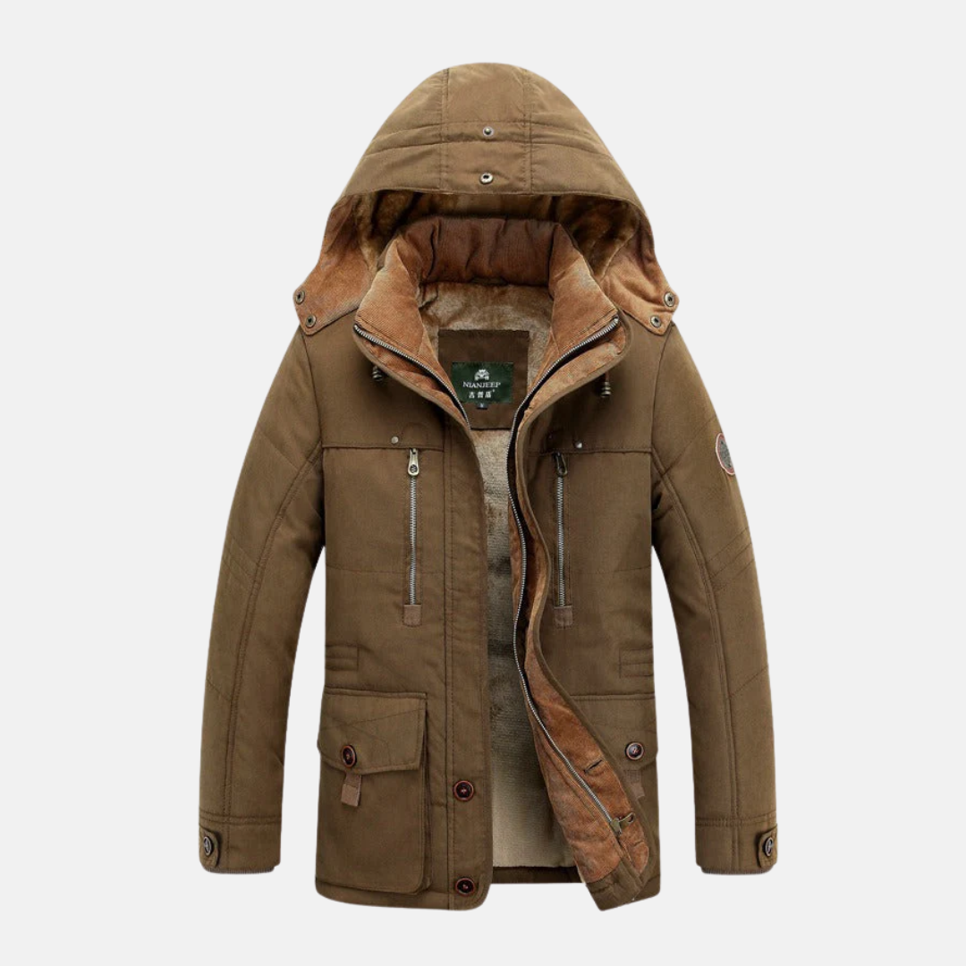 Men's Mid Length Insulated Padded Jacket Hooded Regular Fit With Multiple Pockets Navy