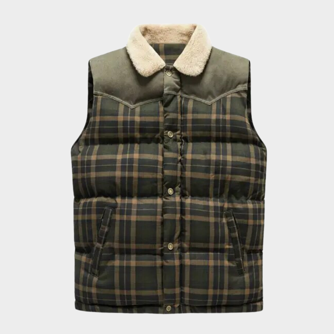 Street-Wave Mens Classic Plaid Waistcoat Vest With Warm Fleece Lining For Casual Elegance
