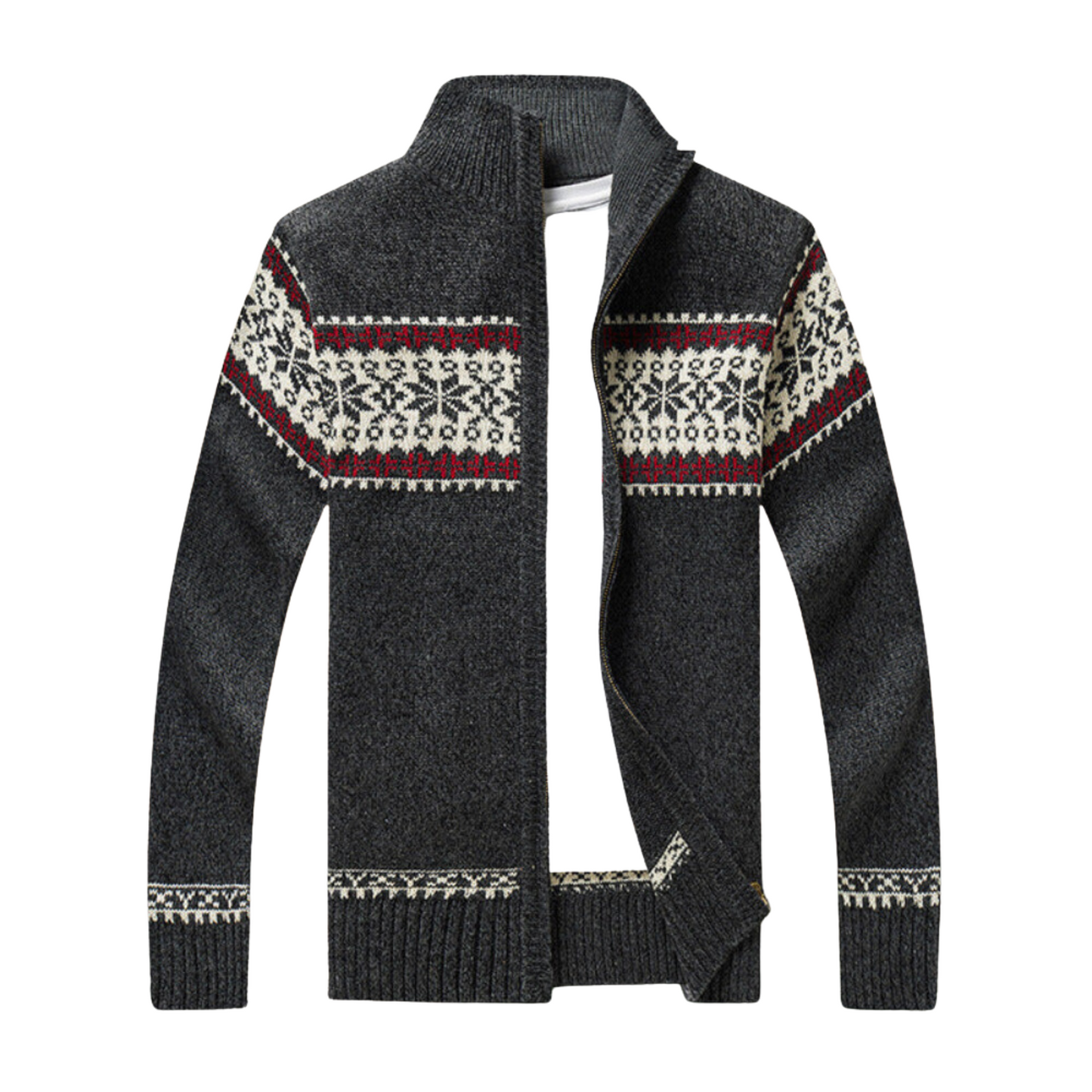 Street Wave Quest Stand Collar Reindeer Knit Sweater For Men Cozy Heavyweight Winter Zip Cardigan