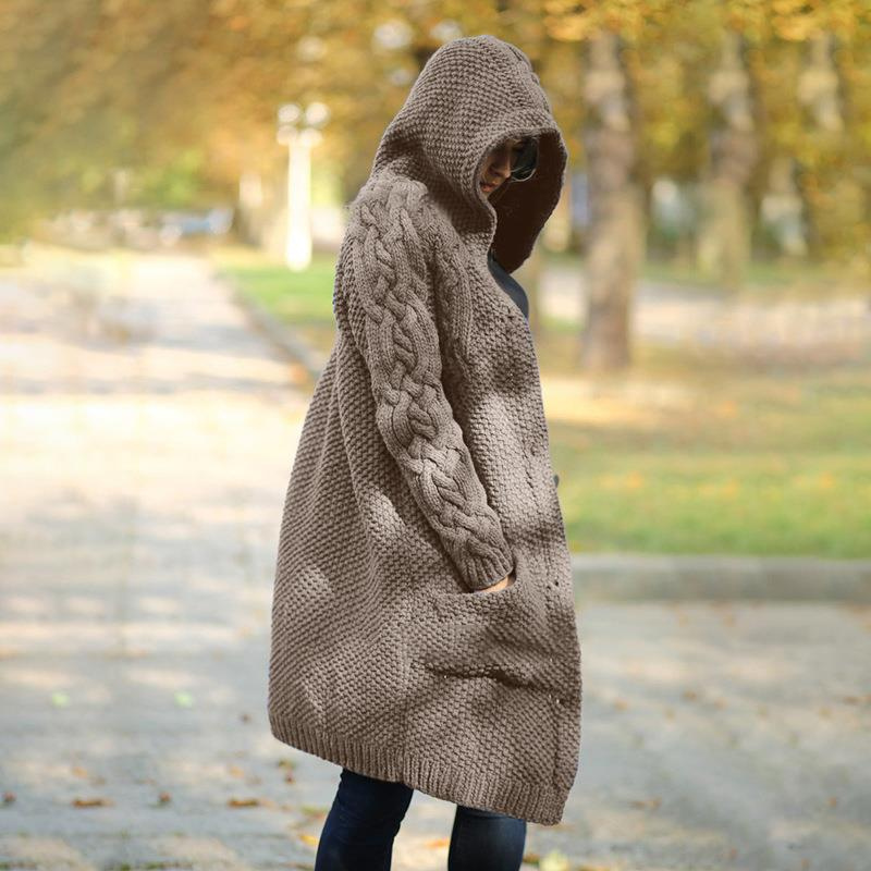 Streetwave Hooded Wool Blend Cardigan For Women Cozy Warmth Long Elegant Coat Knit