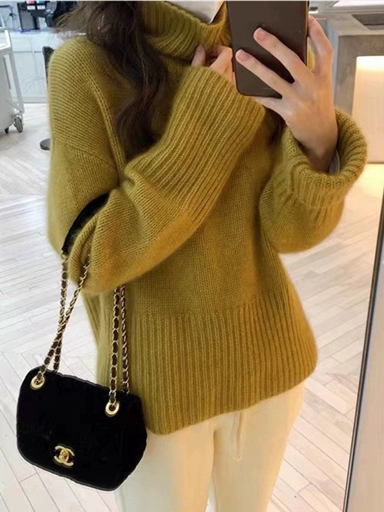 Street-Wave Cozy Chunky Knit Pullover With High Turtleneck For Women Warm Winter Essential