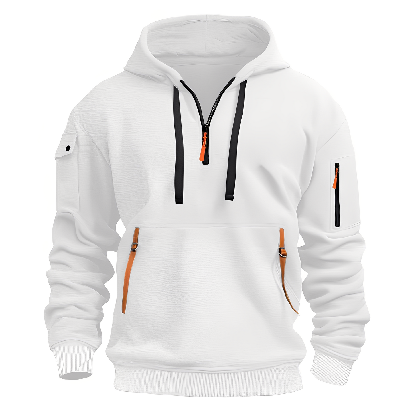 Street-Wave Half Zip Locker Hoodie For Men With Breathable Fabric And Practical Zipper Pockets