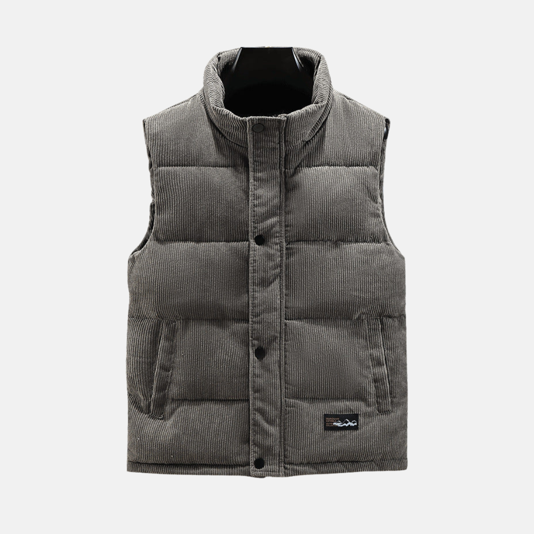 Street-Wave Men Corduroy Quilted Vest With High Collar