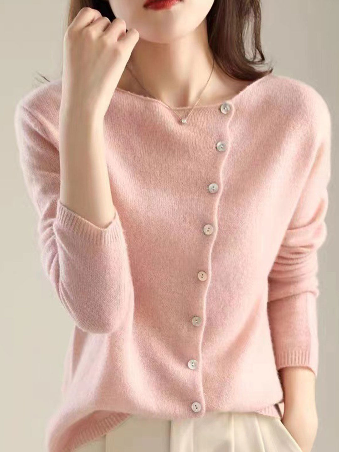 Women's Knit Cardigan with Open Front and Long Sleeves