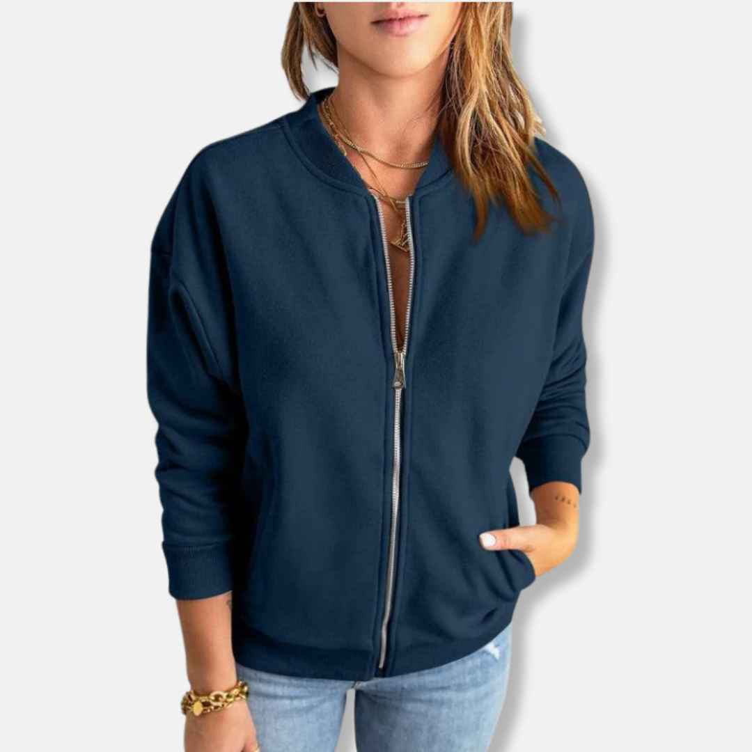 Street-wave Lightweight Jacket For Women Zip Front With Ribbed Cuffs And Casual Style
