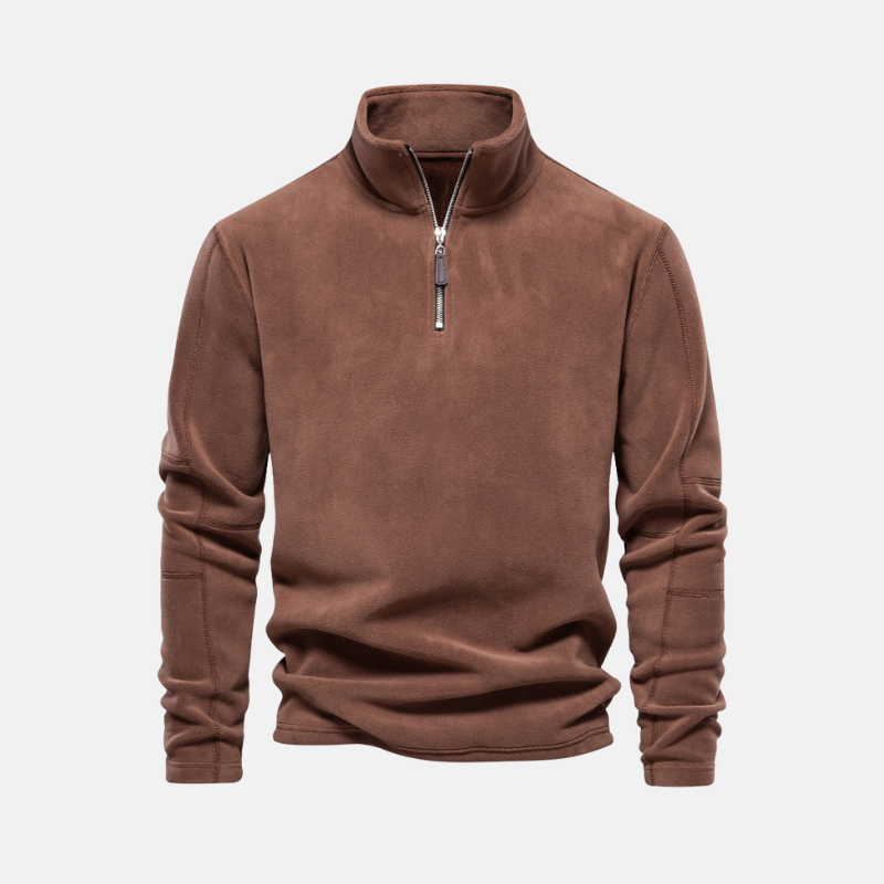 Street-Wave Men's Fleece Sweatshirt With Stand Collar And Half Zip Closure For Elevated Casual Style
