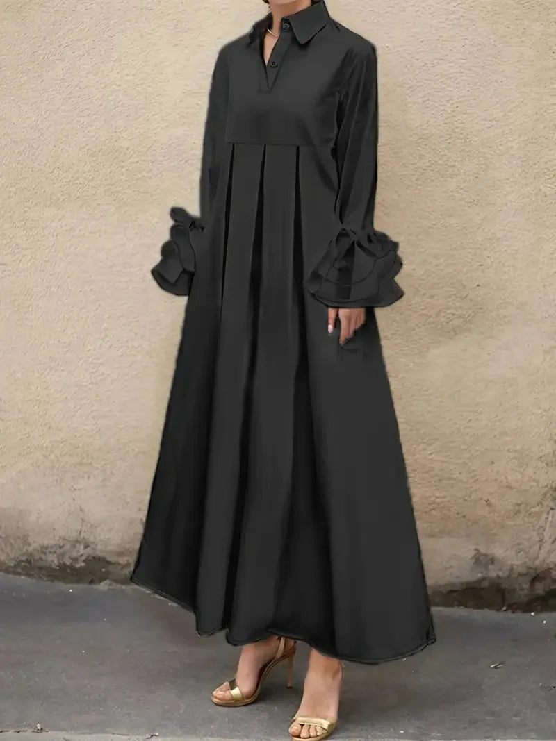 Street-wave Women's Long Shirt Dress With Dramatic Ruffle Sleeves Elegant Everyday Essential
