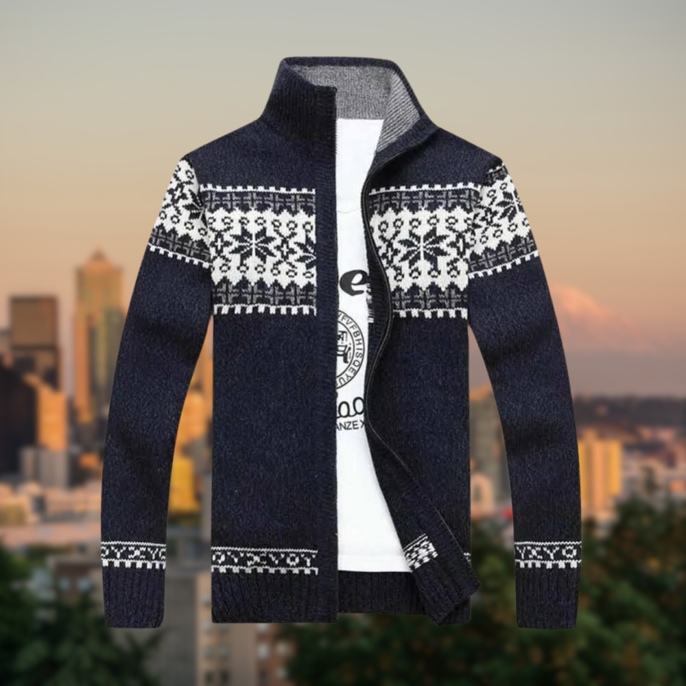Streetwave Nordic Zip Cardigan For Men Cozy Festive Reindeer Pattern Knit Sweater