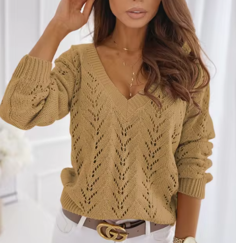 Oversized Knit Sweater For Women Street Wave Soft Lightweight Chic Comfort V Neck