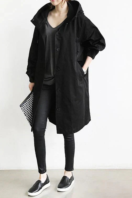 Street-wave Hooded Trench Coat For Women Long Warm Waterproof Winter Outerwear All-Weather
