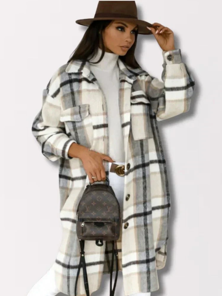 Streetwave Plaid Long Coat For Women With Cozy Warmth And Effortless Chic Style Essentials