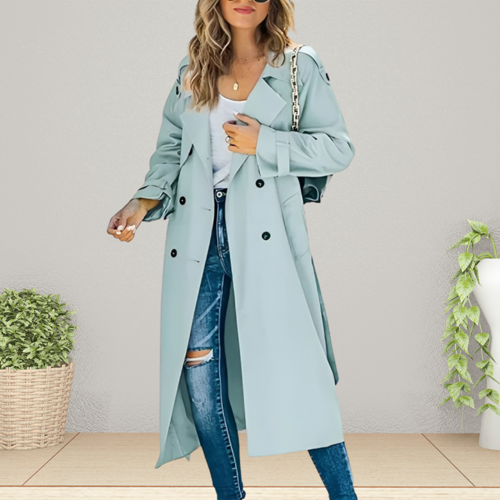 Street-Wave Charlie Women Double-Breasted Long Trench Coat Timeless Polished