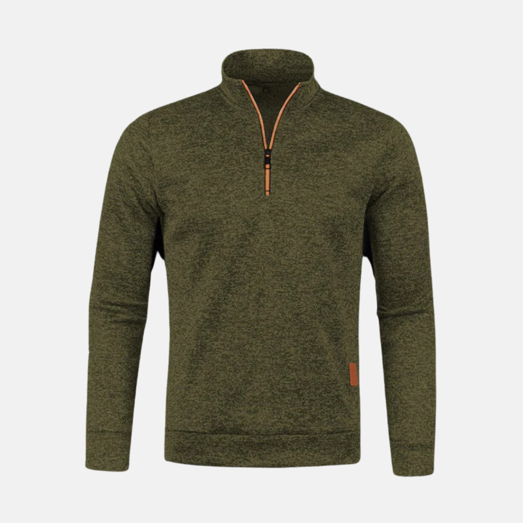 Men's Micro Textured Knit Quarter Zip Sweatshirt Stand Up Collar Regular Fit Black