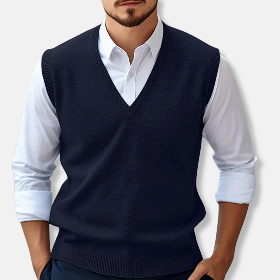 Joshua Ribbed V-Neck Sleeveless Sweater Vest For Men Regular Fit Hundred Percent Cotton Knit Layering