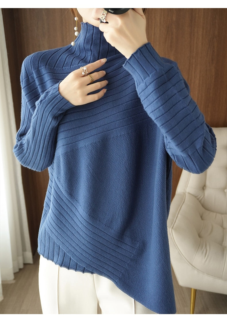 Street Wave Turtleneck Sweater For Women Warm Cozy Autumn Winter Knitwear Premium Ribbed Knit Warmth