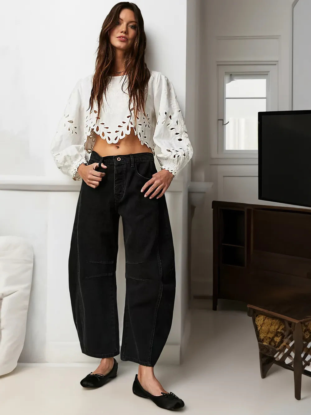 Street Wave Olivia Women Wide Leg Denim Pants Relaxed Fit Casual