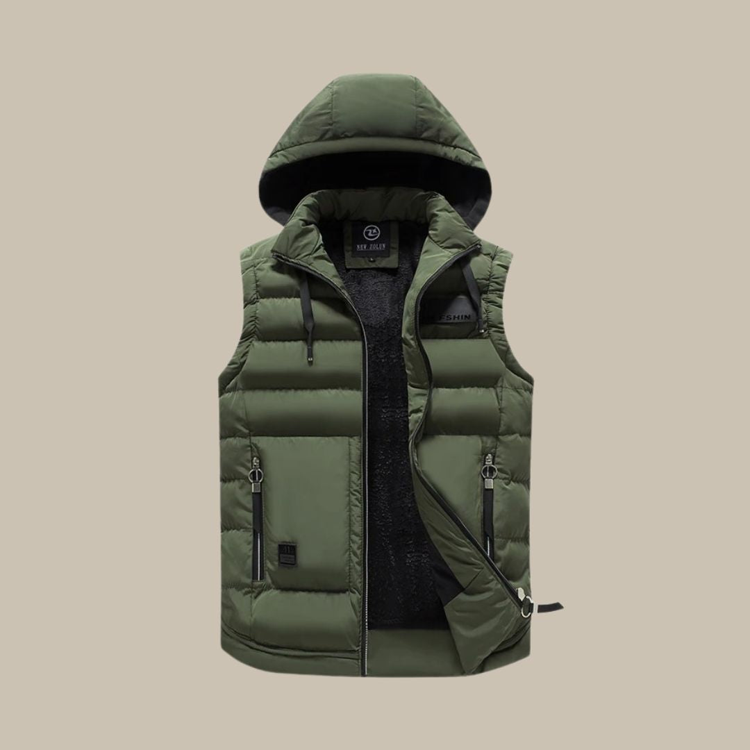 Street Wave Men's Hooded Puffer Vest Warm Insulated Outerwear With Zippered Pockets