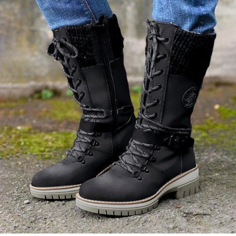 Streetwave Womens Lace Up Boots Knit Cuff For Elegant Comfort And Modern Style For Everyday Urban Wear
